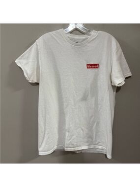 Men's Vibe White Short Sleeve Tee with Blessed Minimalist Design. Size Medium